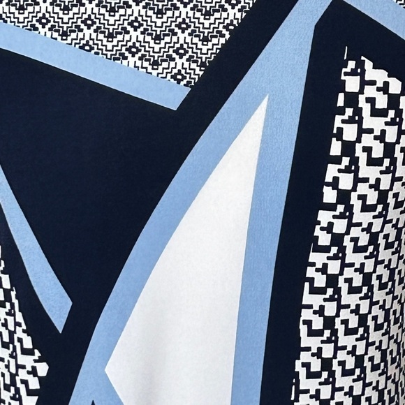 MACY’S ALFANI Tunic blouse High low Side slits Black White Blue Size Large - Picture 8 of 9